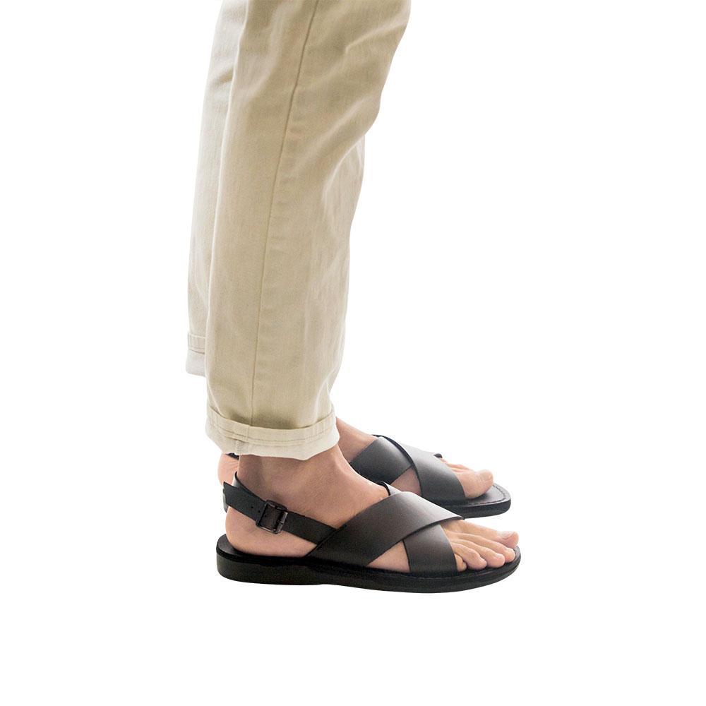 Elan Buckle | Black Leather Thick Strap Sandal – Jerusalem Sandals