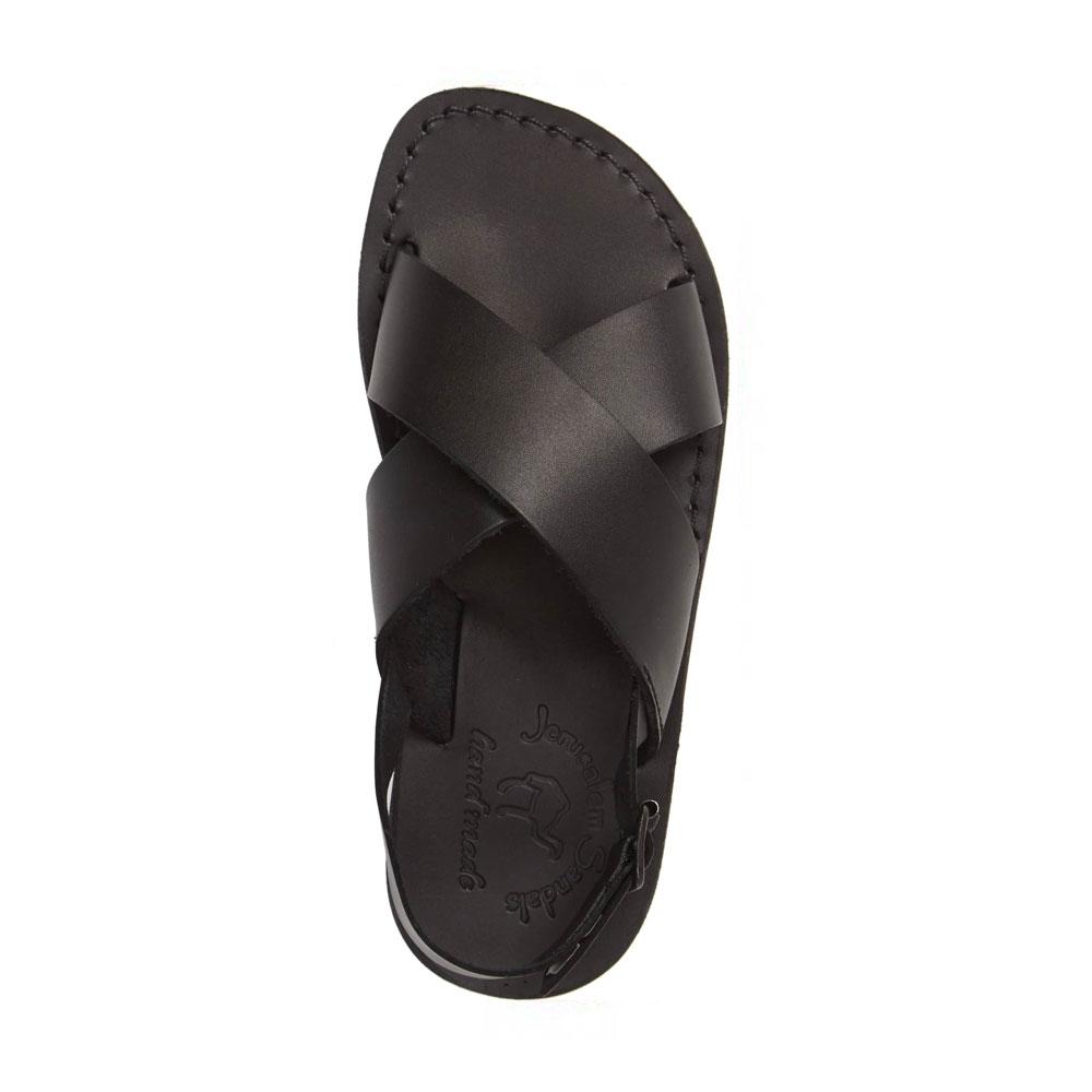 Elan Buckle black, handmade leather sandals with back strap - Side View