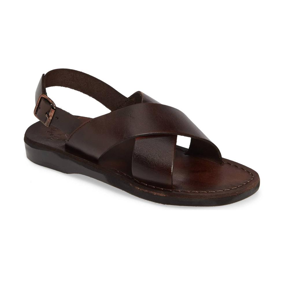 Elan Buckle brown, handmade leather sandals with back strap - Front View