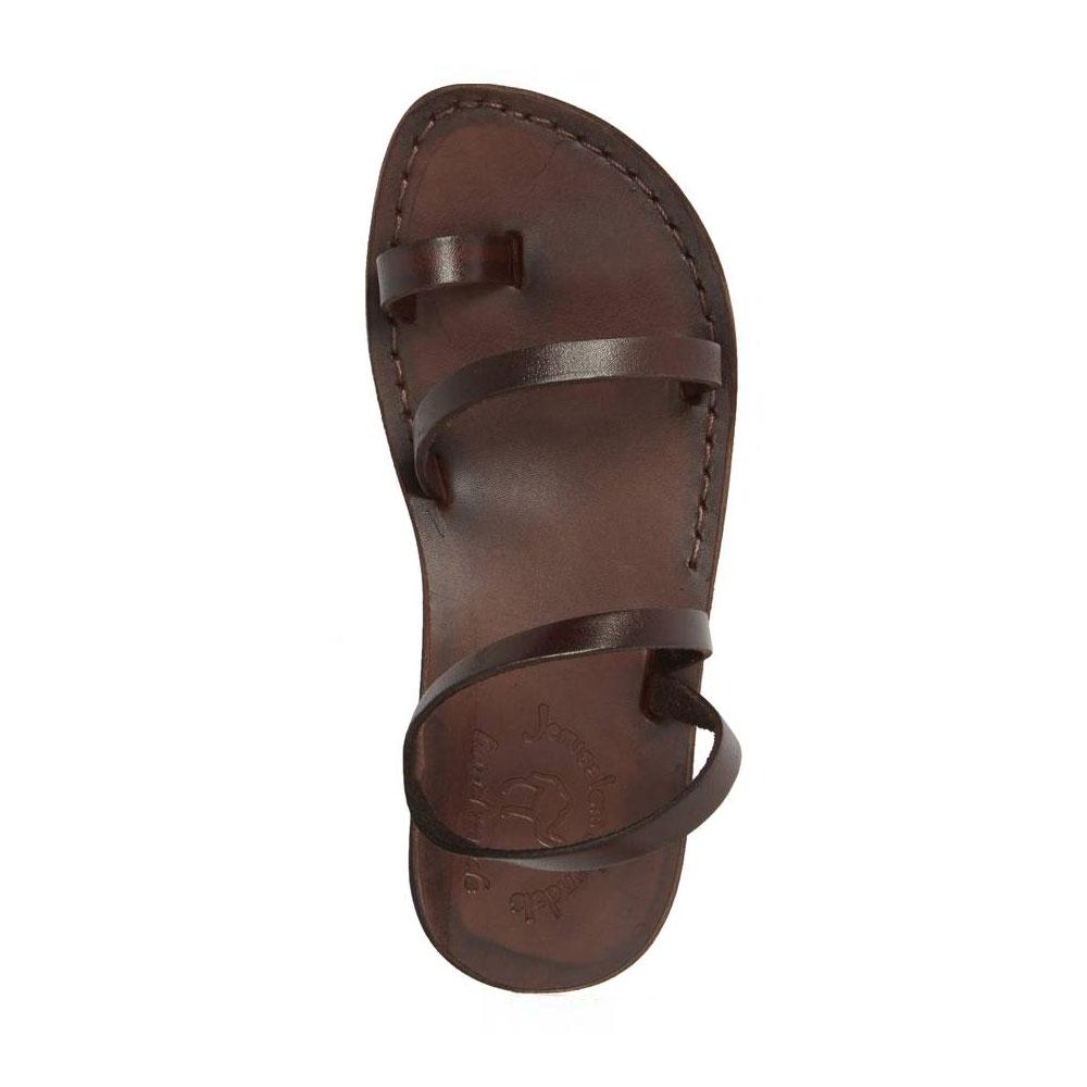 Ella brown, handmade leather sandals with back strap and toe loop- Side View