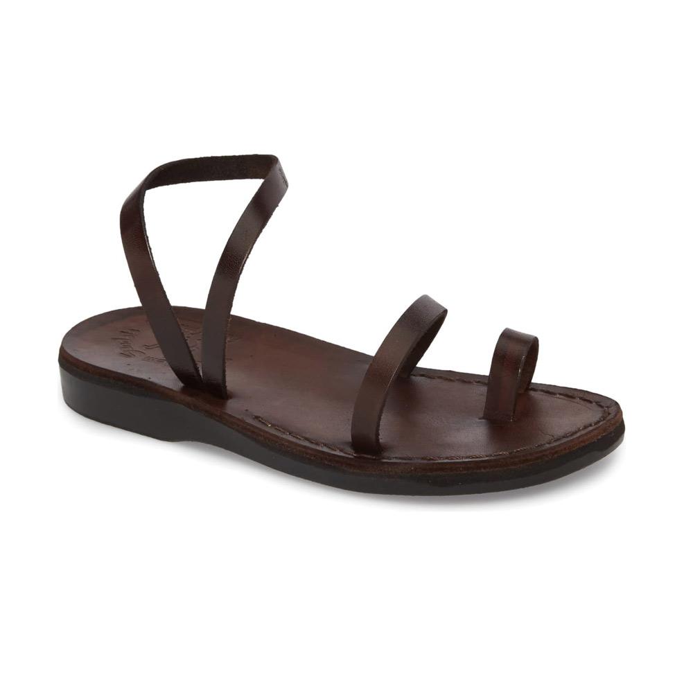 Ella brown, handmade leather sandals with back strap and toe loop  - Front View