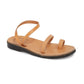 Ella tan, handmade leather sandals with back strap and toe loop  - Front View