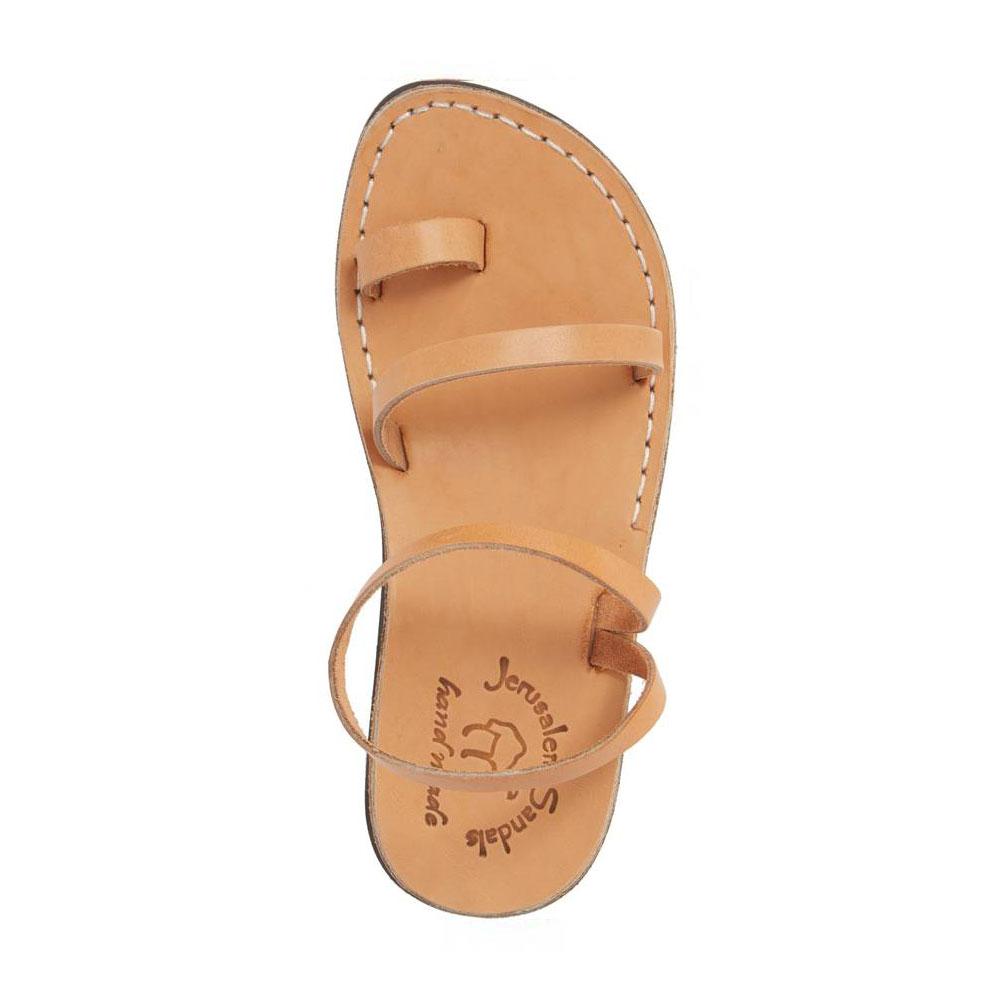 Ella tan, handmade leather sandals with back strap and toe loop  - Front View