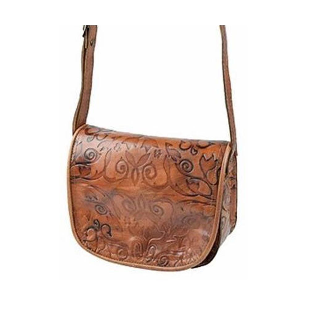 Embossed Cross Body Bag brown, handmade bag - Front View