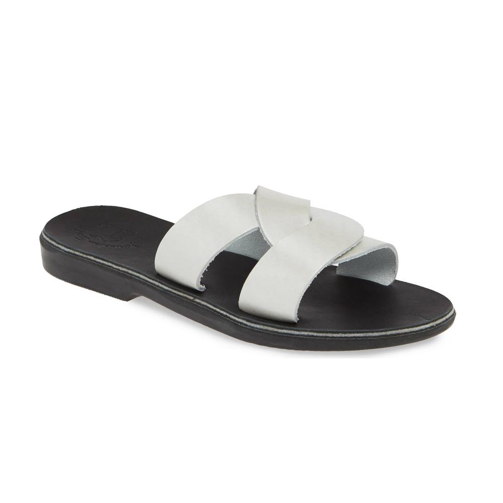 Emily silver, handmade leather slide sandals - Front View