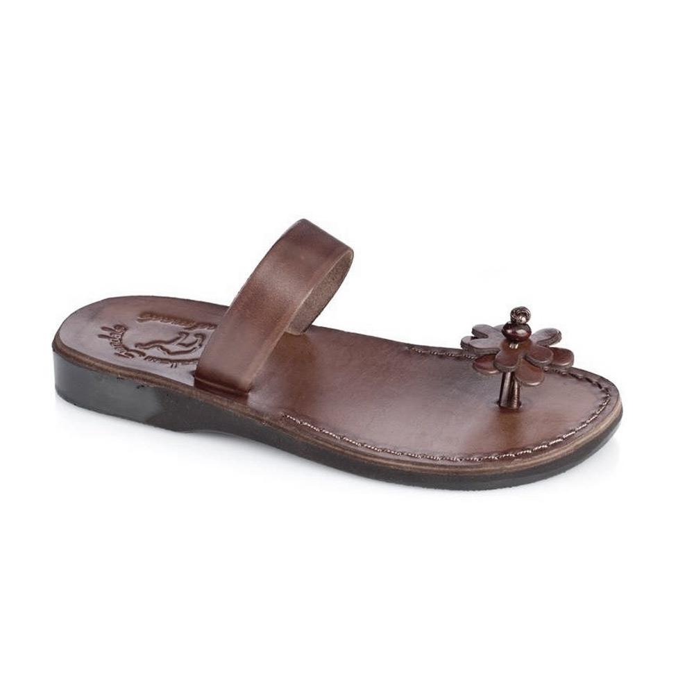 Esther brown, handmade leather slide sandals - Front View