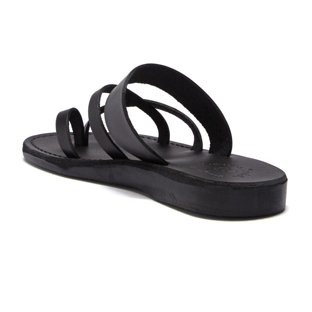 Exodus Black, handmade leather slide sandals with toe loop - back View