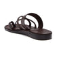 Exodus Brown, handmade leather slide sandals with toe loop - back View