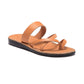 Exodus Tan, handmade leather slide sandals with toe loop - Front View
