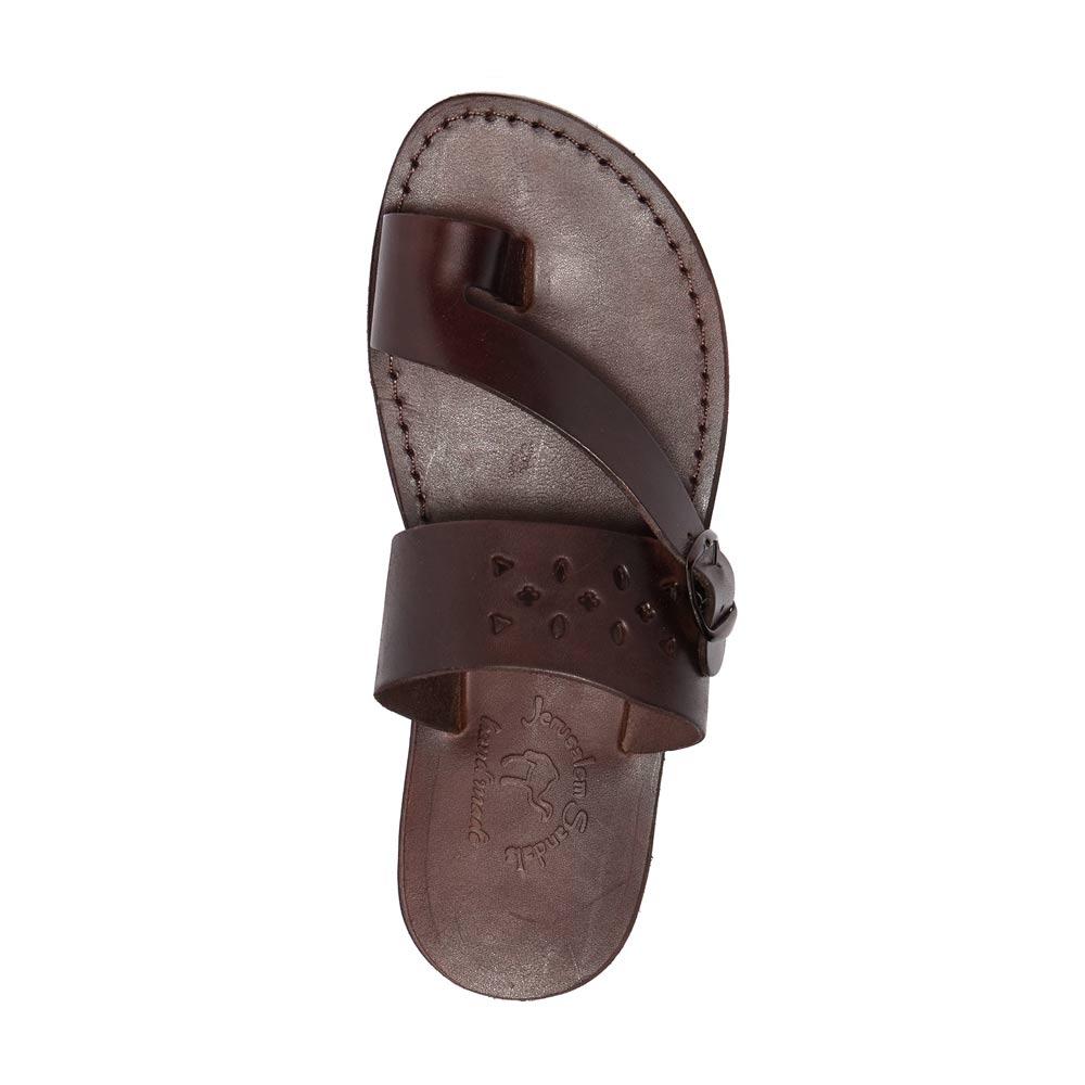 Ezra Brown, handmade leather slide sandals with toe loop - Side View