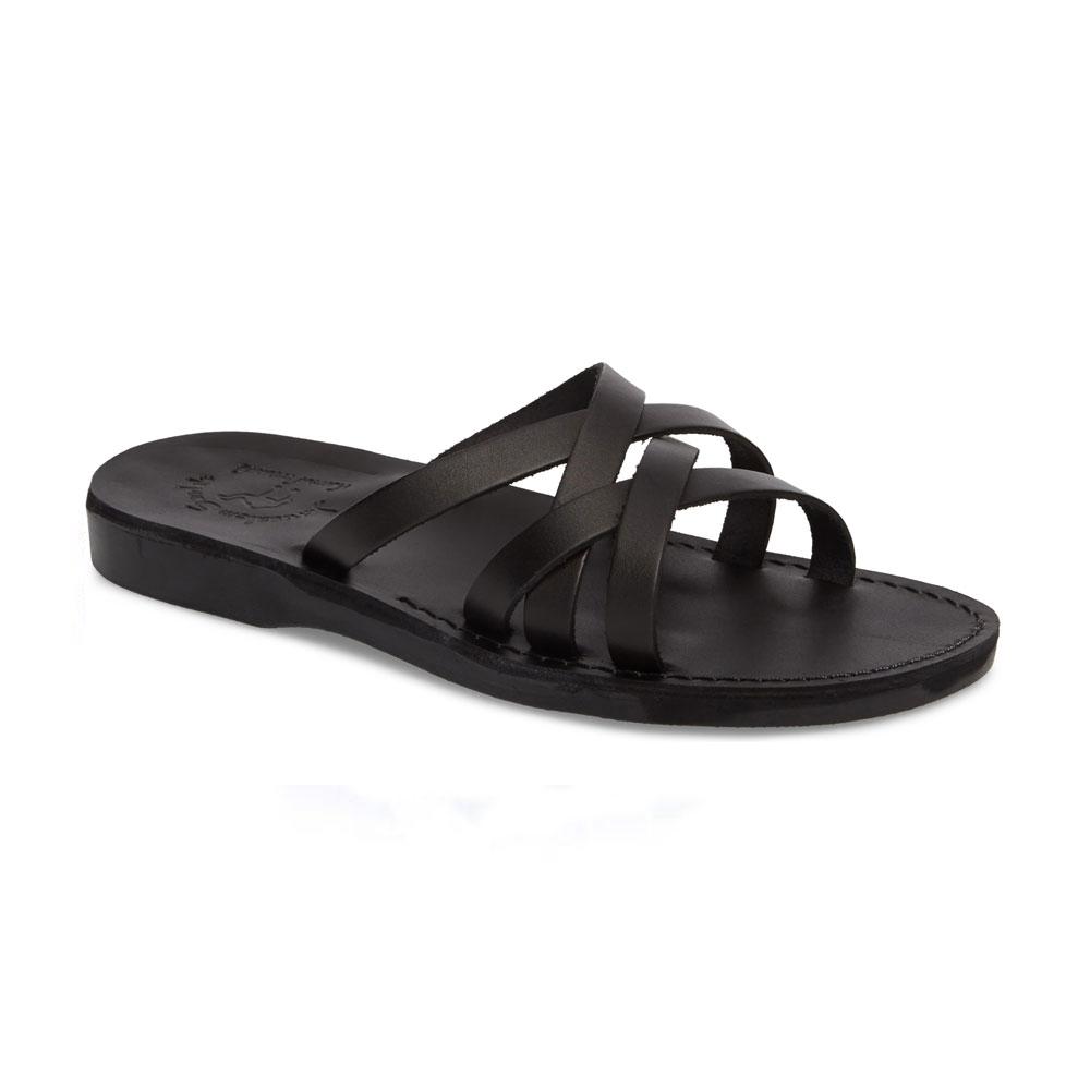 Gad Black, handmade leather slide sandals - Front View