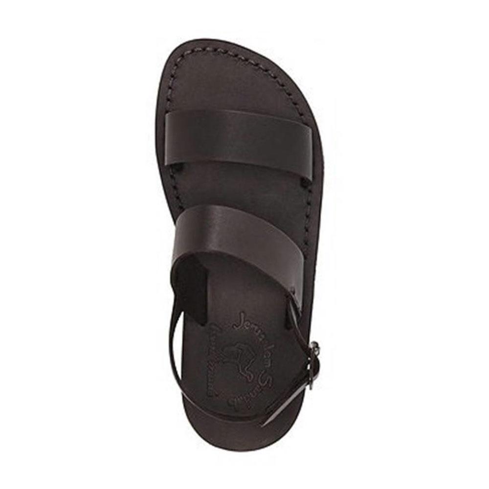 Golan black, handmade leather sandals with back strap  - Side View