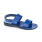 Golan blue, handmade leather sandals with back strap  - Front View