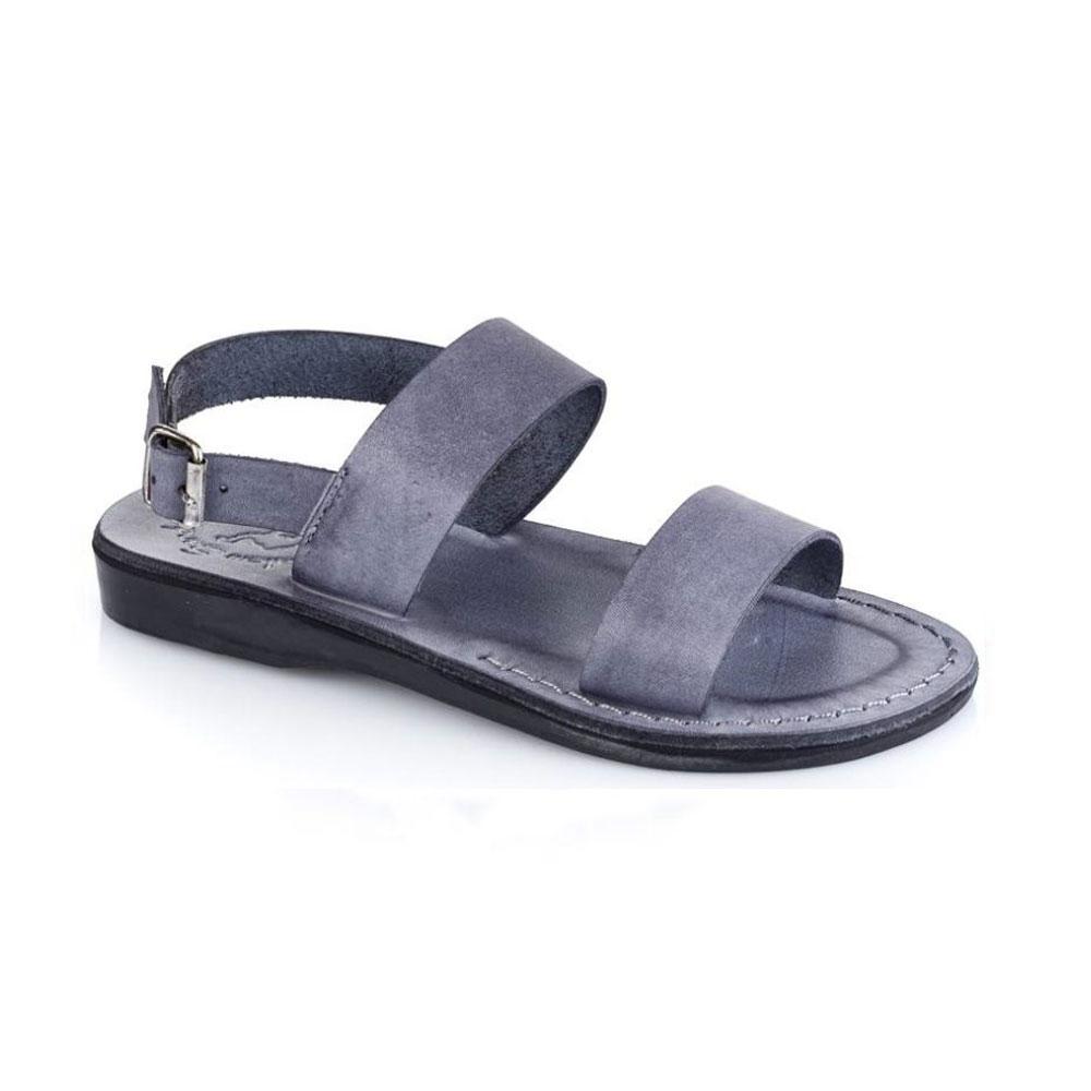 Golan gray, handmade leather sandals with back strap  - Front View