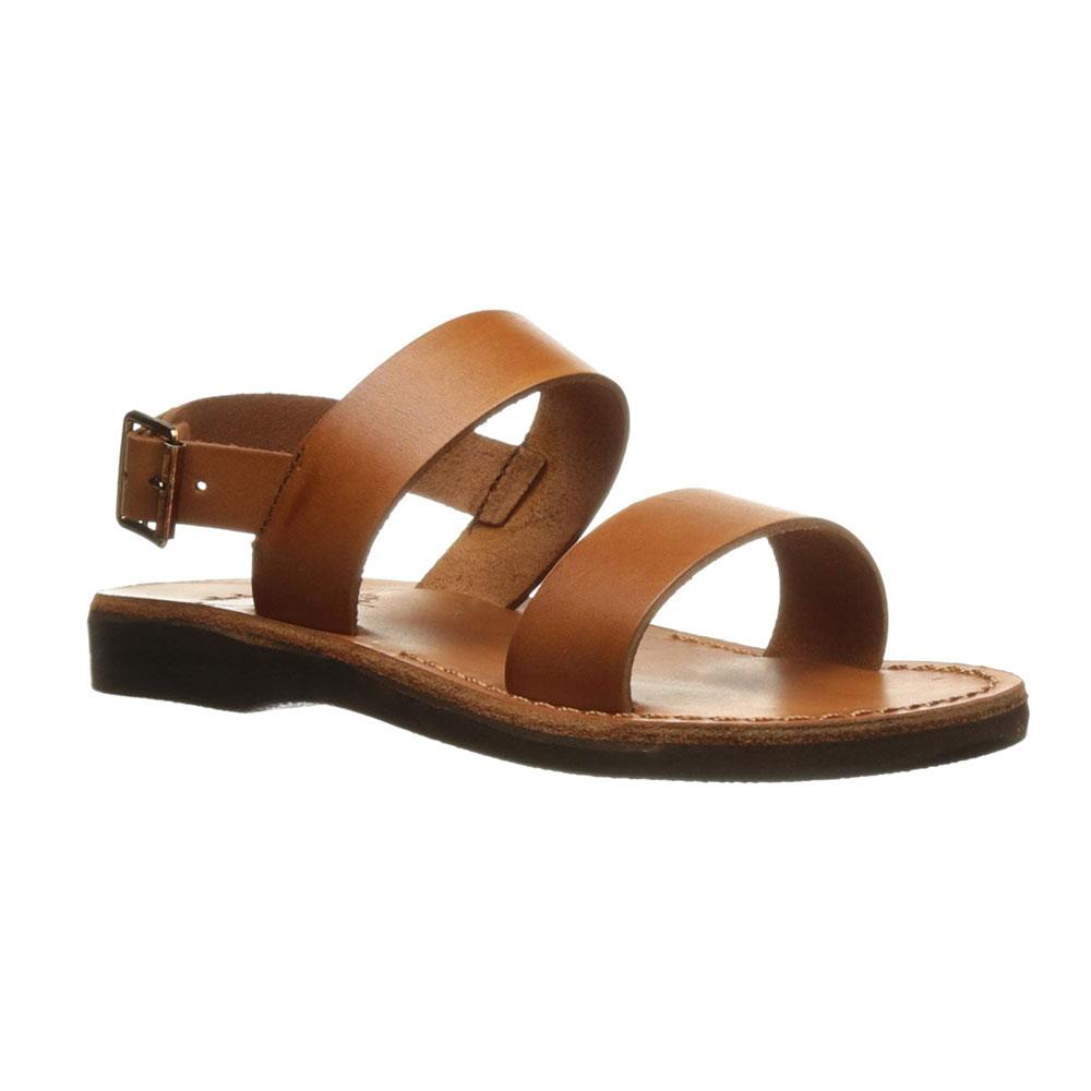 Golan honey, handmade leather sandals with back strap  - front View