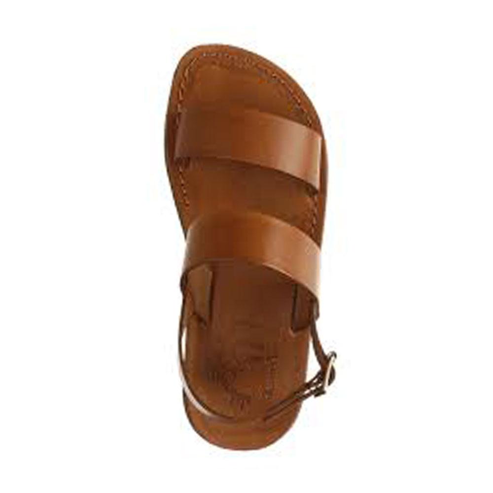 Golan honey, handmade leather sandals with back strap  - Side View