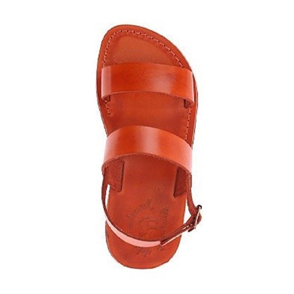 Golan orange, handmade leather sandals with back strap  - Side View