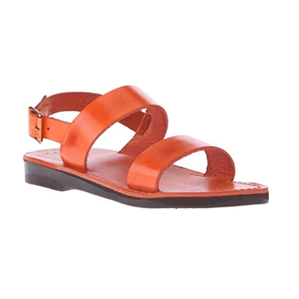 Golan orange, handmade leather sandals with back strap  - Front View
