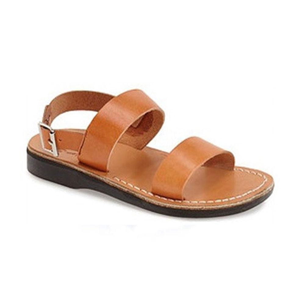 Golan tan, handmade leather sandals with back strap  - Front View