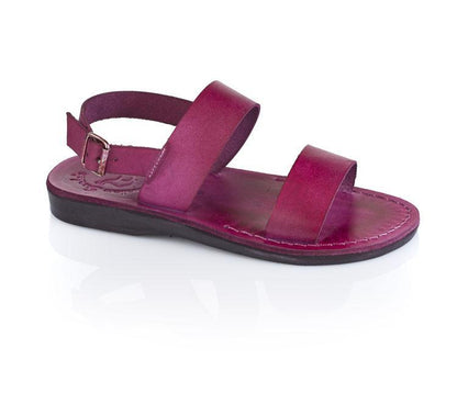 Golan violet, handmade leather sandals with back strap  - Front View