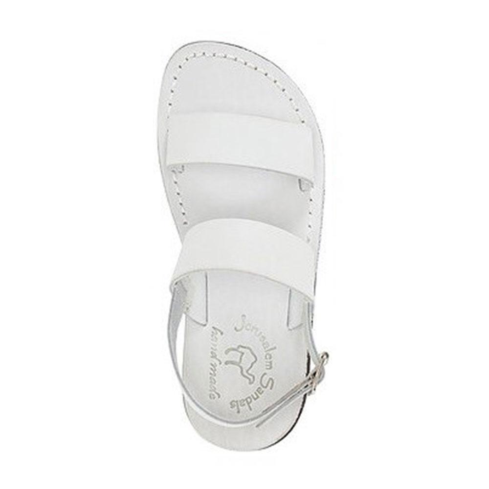 Golan White, handmade leather sandals with back strap - Side View