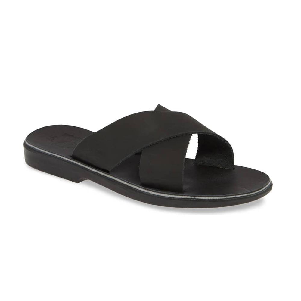 Isla black suede, handmade leather slide sandals - Front View