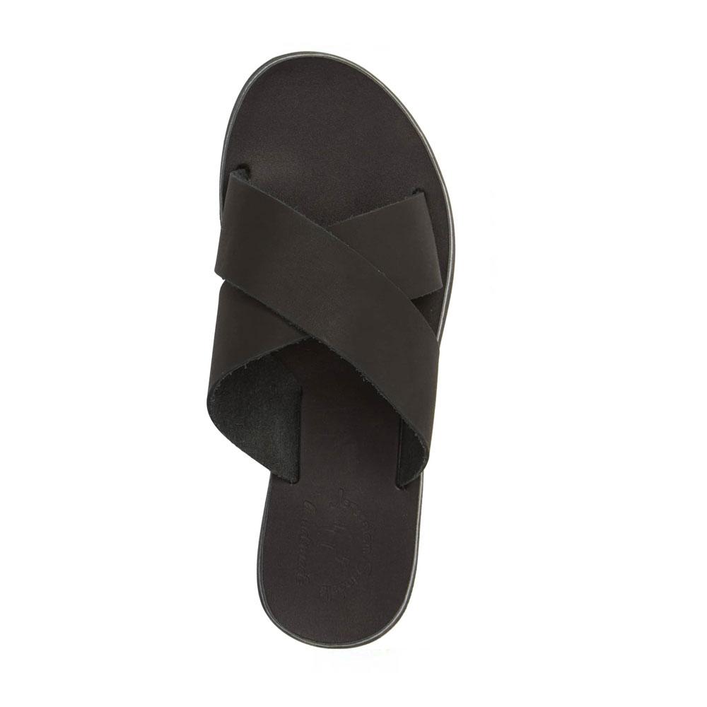 Isla black suede, handmade leather slide sandals - Side View