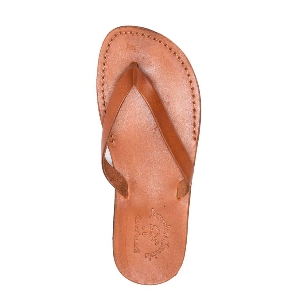 Jaffa Honey, slip-on flip flop style leather sandal - side view
