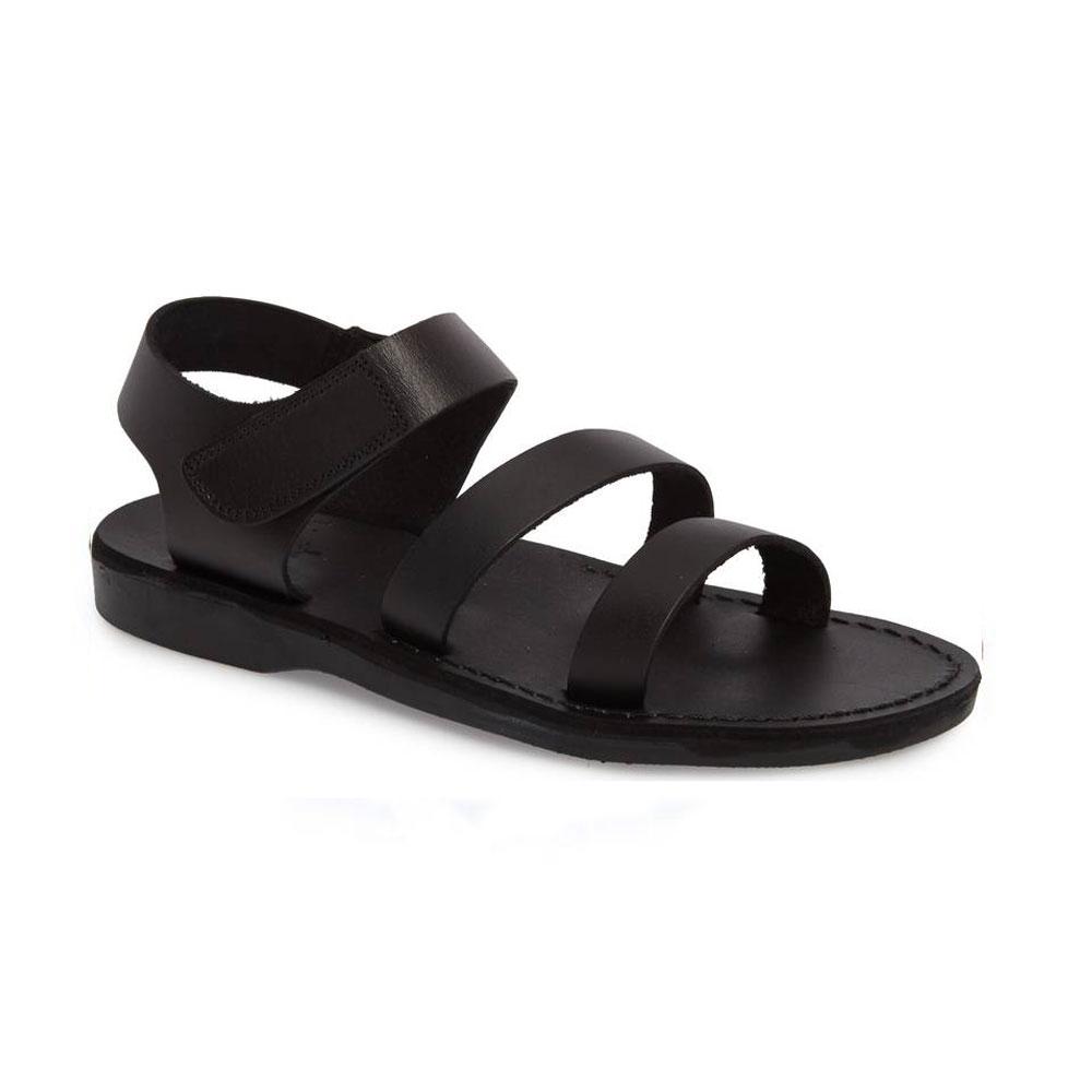 Jared black, handmade leather sandals with back strap and toe loop- front View