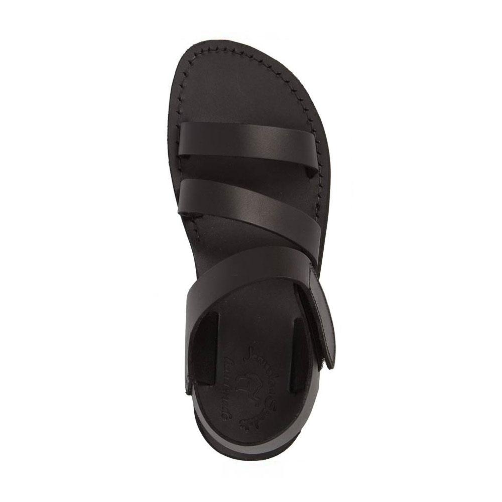 Jared black, handmade leather sandals with back strap and toe loop- Side View