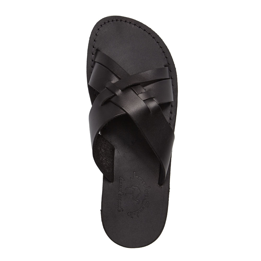 Jesse black, handmade leather slide sandals - side View