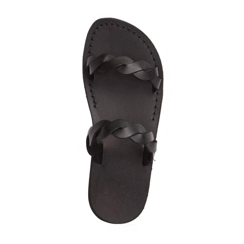 Joanna black, handmade leather slide sandals - Side View