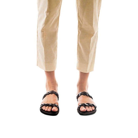 Joanna | Brown Leather Braided Strap Sandal – Jerusalem Sandals