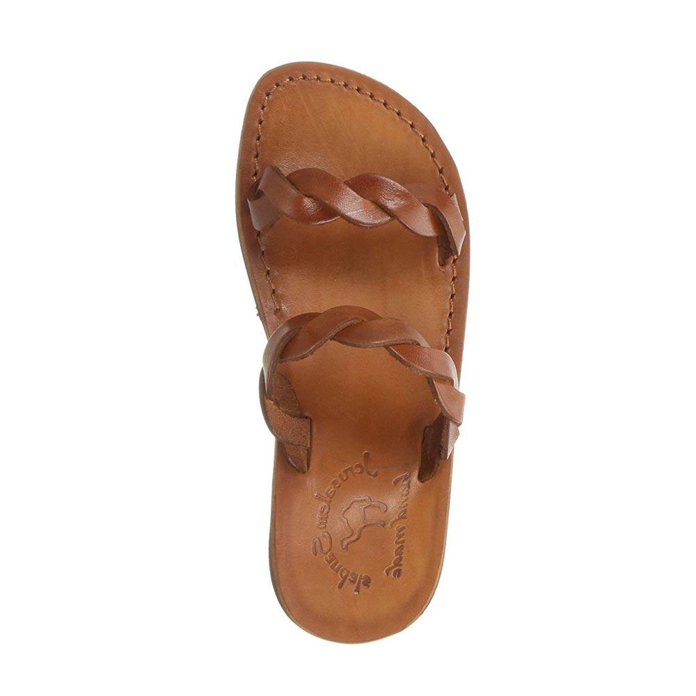 Joanna honey, handmade leather slide sandals - side View