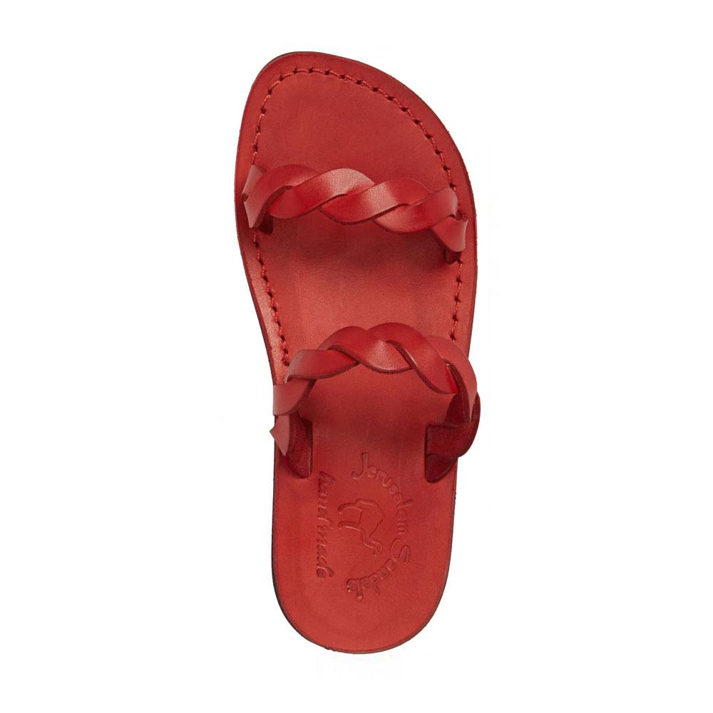 Joanna red, handmade leather slide sandals - Side View