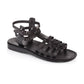 Leah black, handmade leather sandals with back strap  - Front View