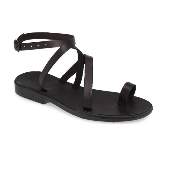 Mara | Black Leather Thin Ankle Strap Sandal – Jerusalem Sandals
