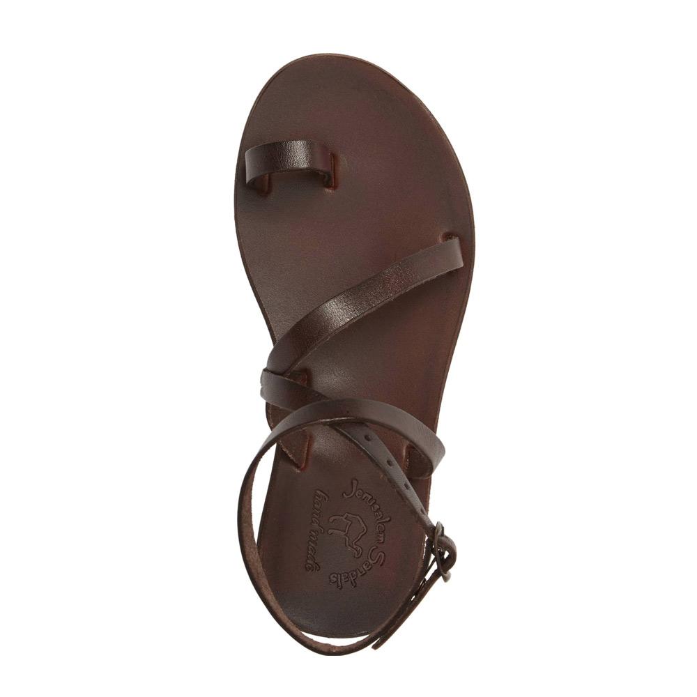 Mara brown, handmade leather sandals with back strap and toe loop- Side View