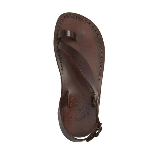 Mia brown, handmade leather sandals with back strap and toe loop- Side View