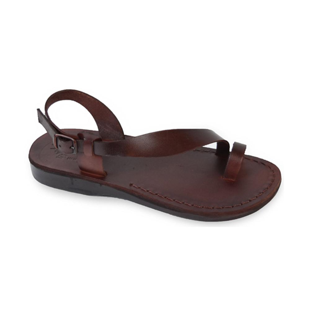 Mia brown, handmade leather sandals with back strap and toe loop  - Front View