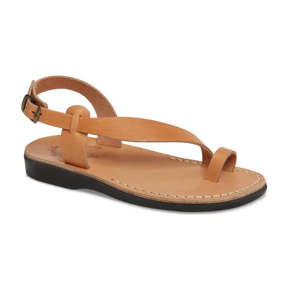 Mia tan, handmade leather sandals with back strap and toe loop  - Front View