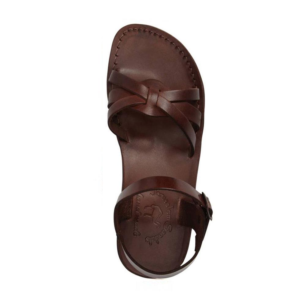 Miriam brown, handmade leather sandals with back strap  - Side View