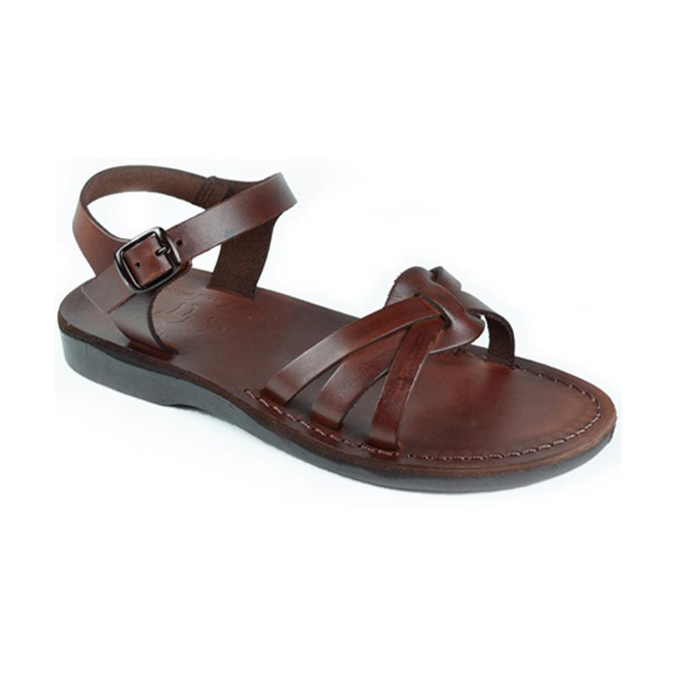 Miriam brown, handmade leather sandals with back strap  - Front View