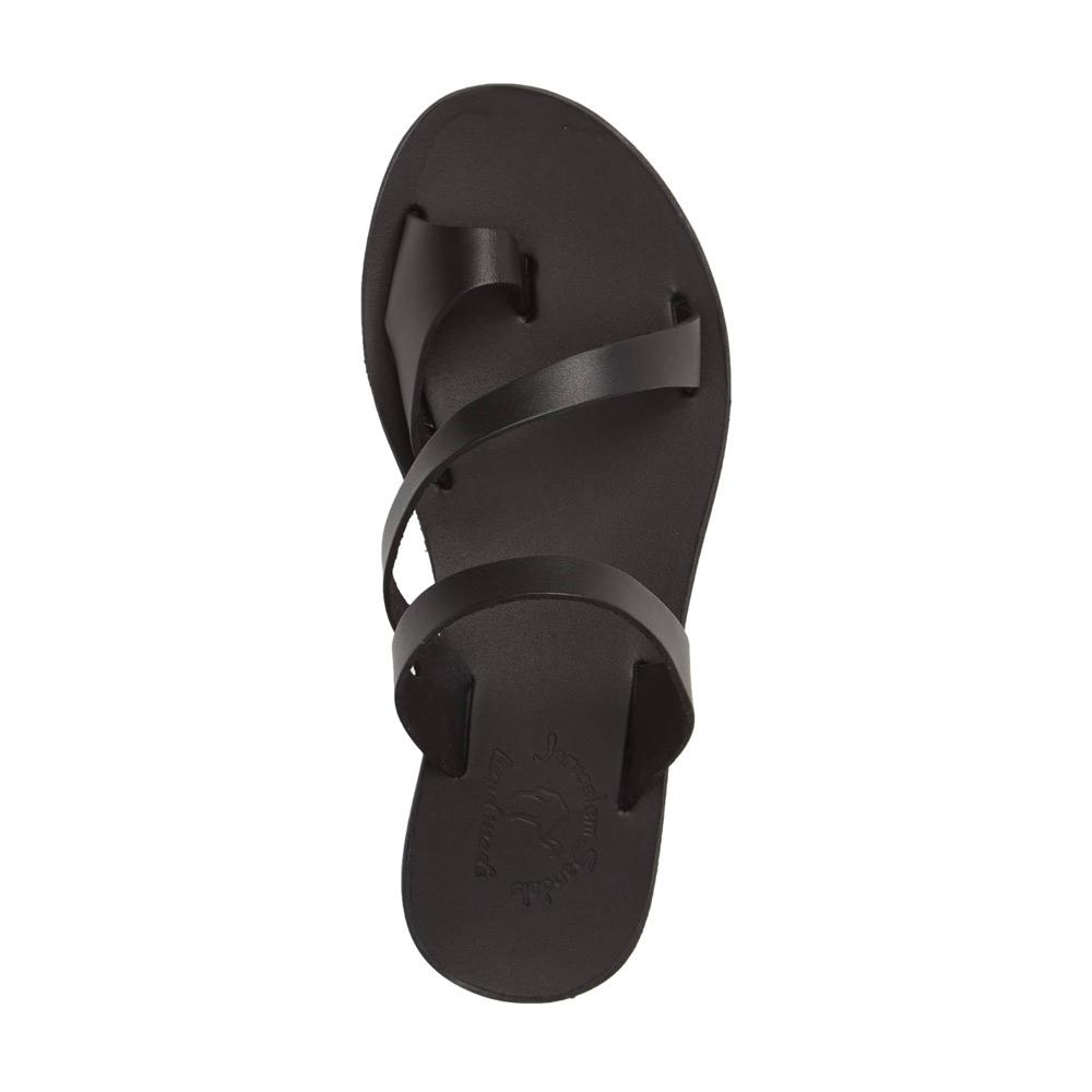 Noah black, handmade leather slide sandals with toe loop - Side View