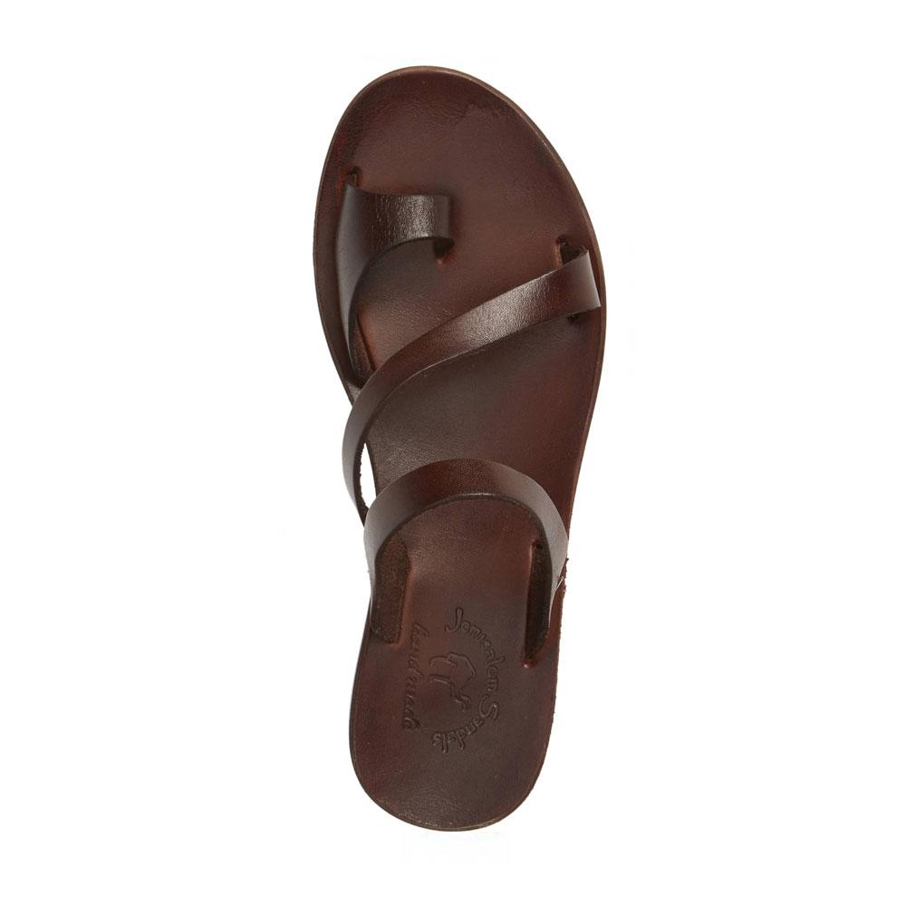 Noah brown, handmade leather slide sandals with toe loop - side View
