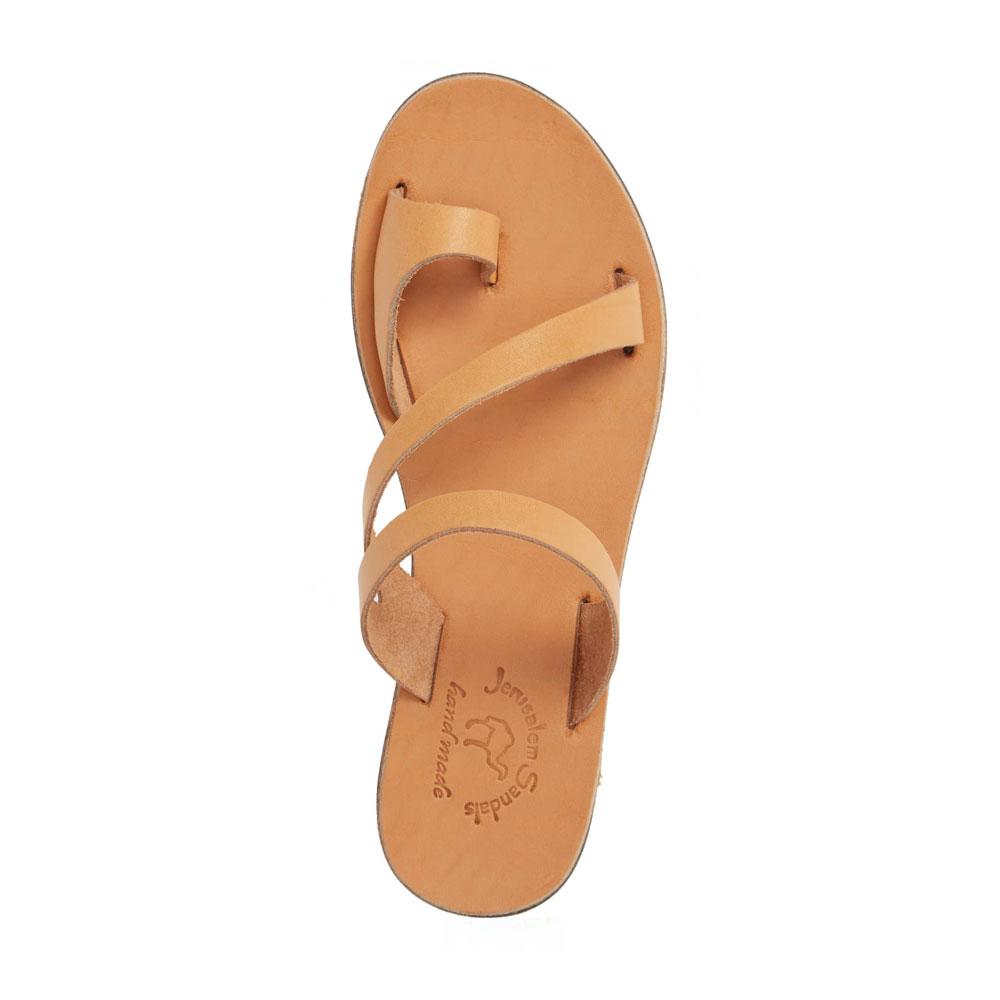 Noah Tan, handmade leather slide sandals with toe loop - side View
