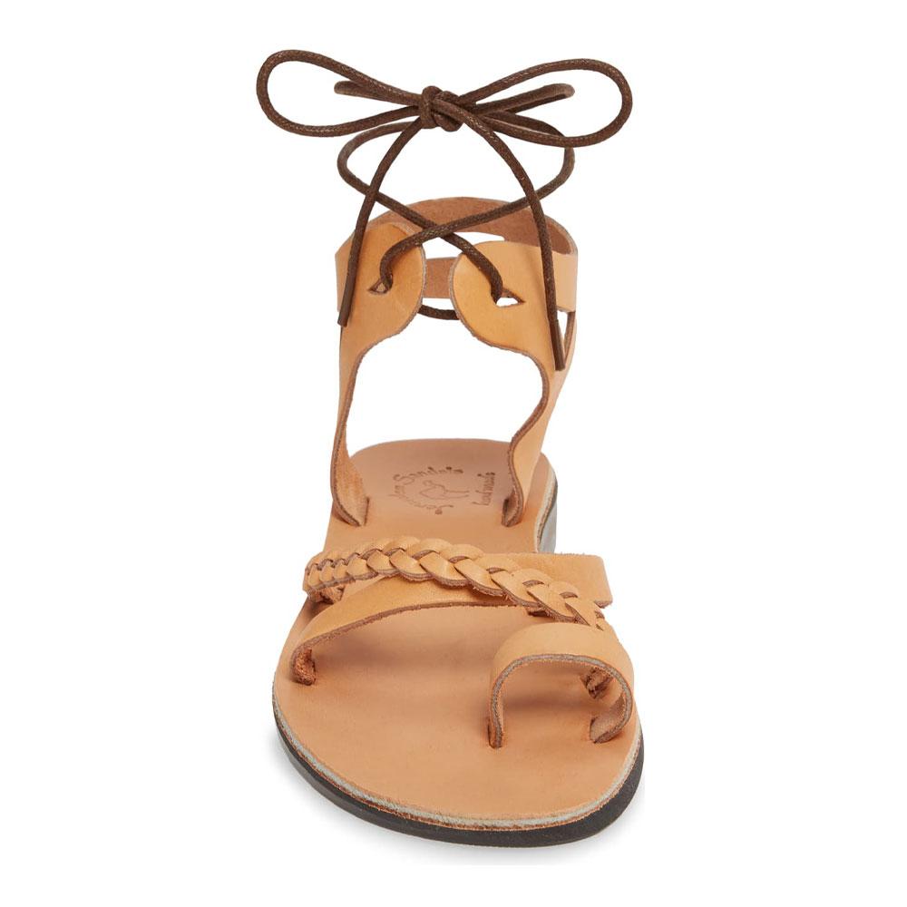 Ramah Tan, handmade leather sandals with back strap and toe loop side view