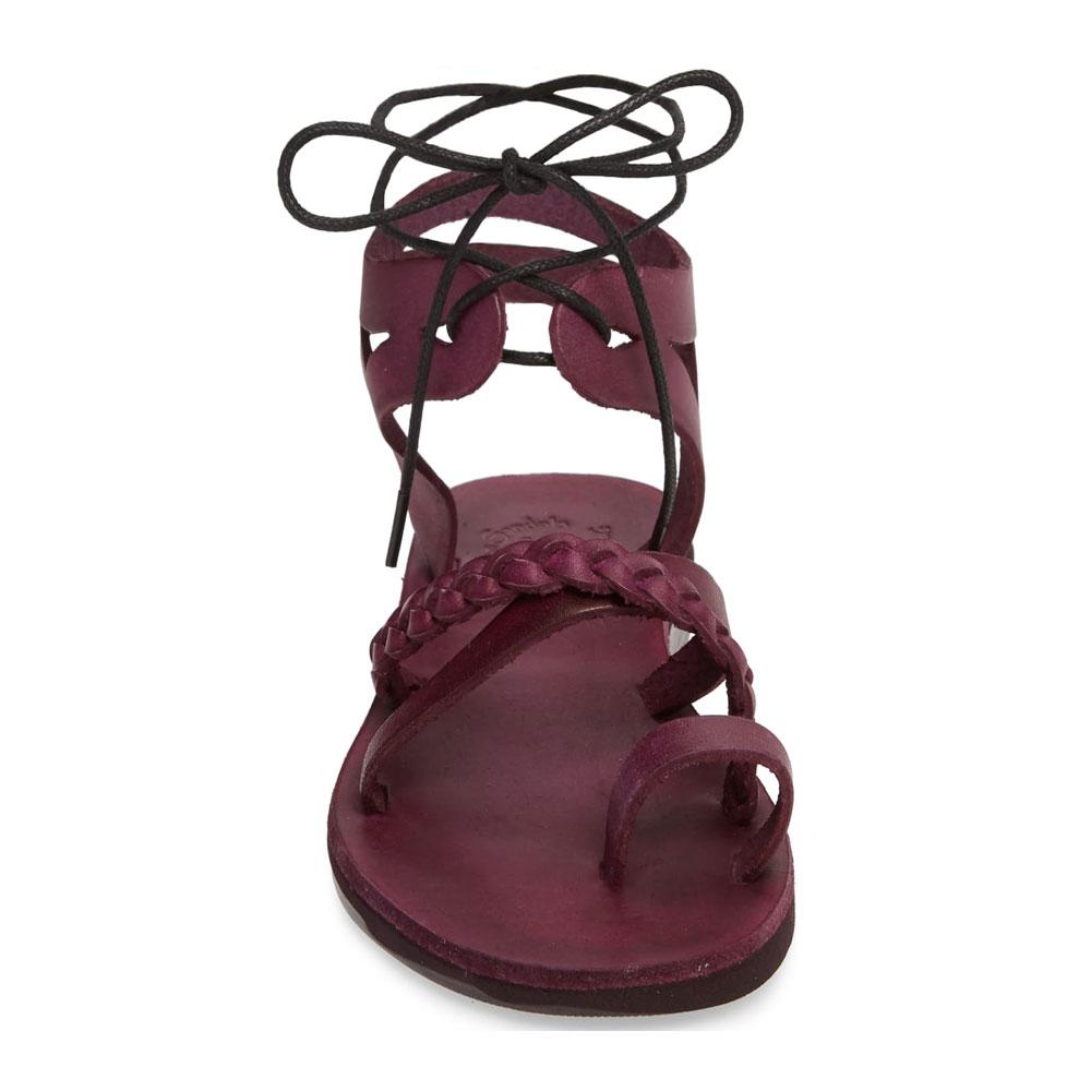 Ramah violet, handmade leather sandals with back strap and toe loop side view