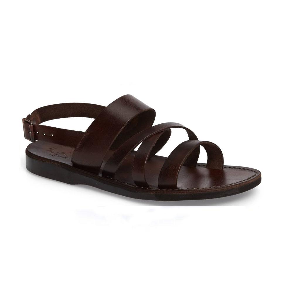 Silas brown, handmade leather sandals with back strap - Front Vie