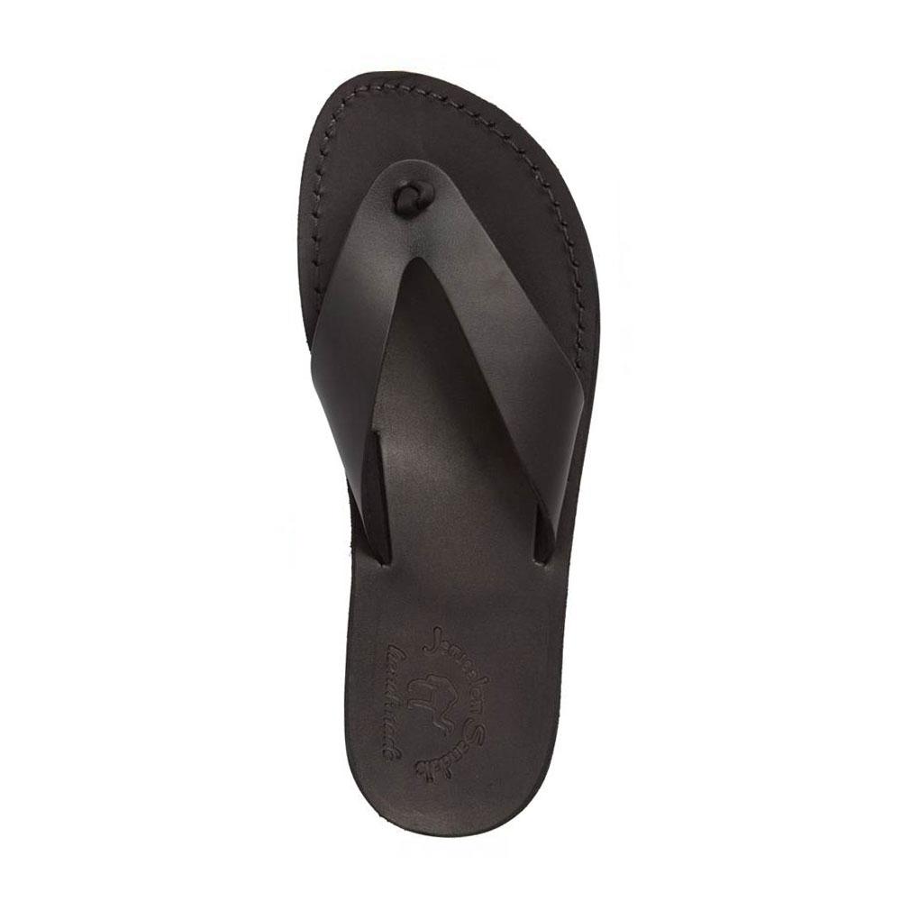 Solomon black, handmade leather slide sandals - side View